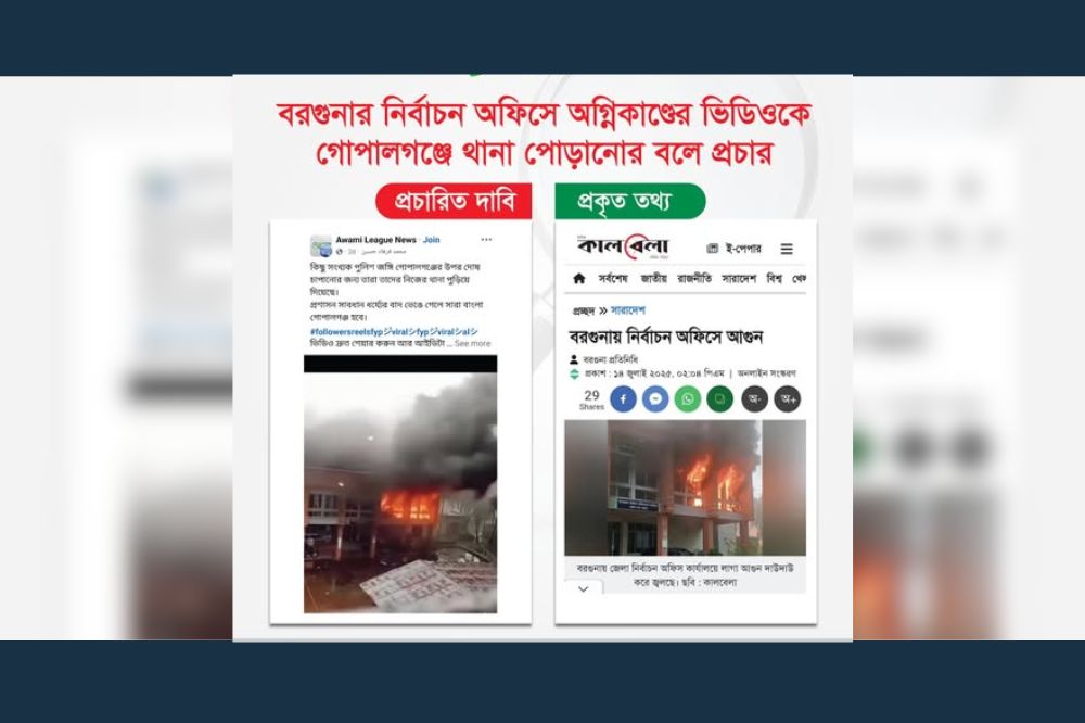 বরগুনার নির্বাচন অফিসে অগ্নিকাণ্ডের ভিডিওকে গোপালগঞ্জে থানা পোড়ানোর বলে প্রচার